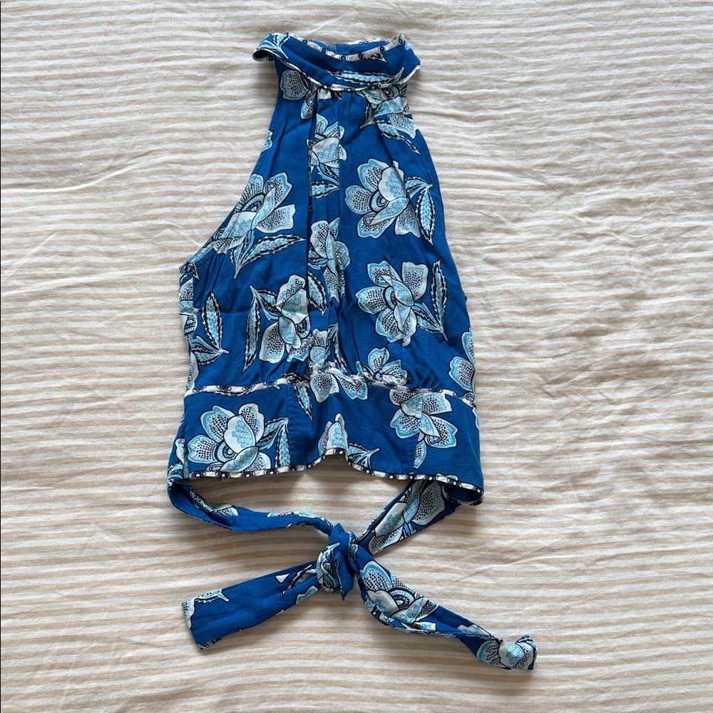 Maeve/Anthropologie Floral Blue Halter Top